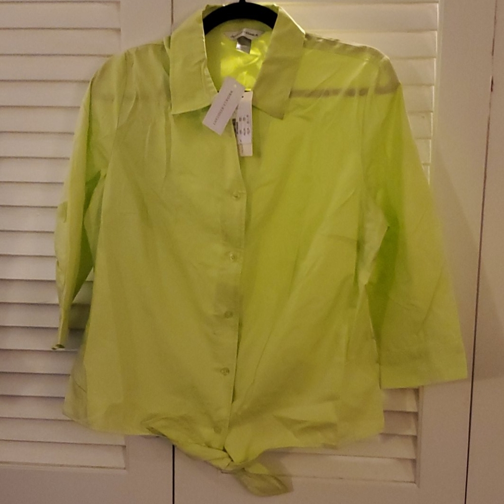 Lime green button down shirt with bottom tie